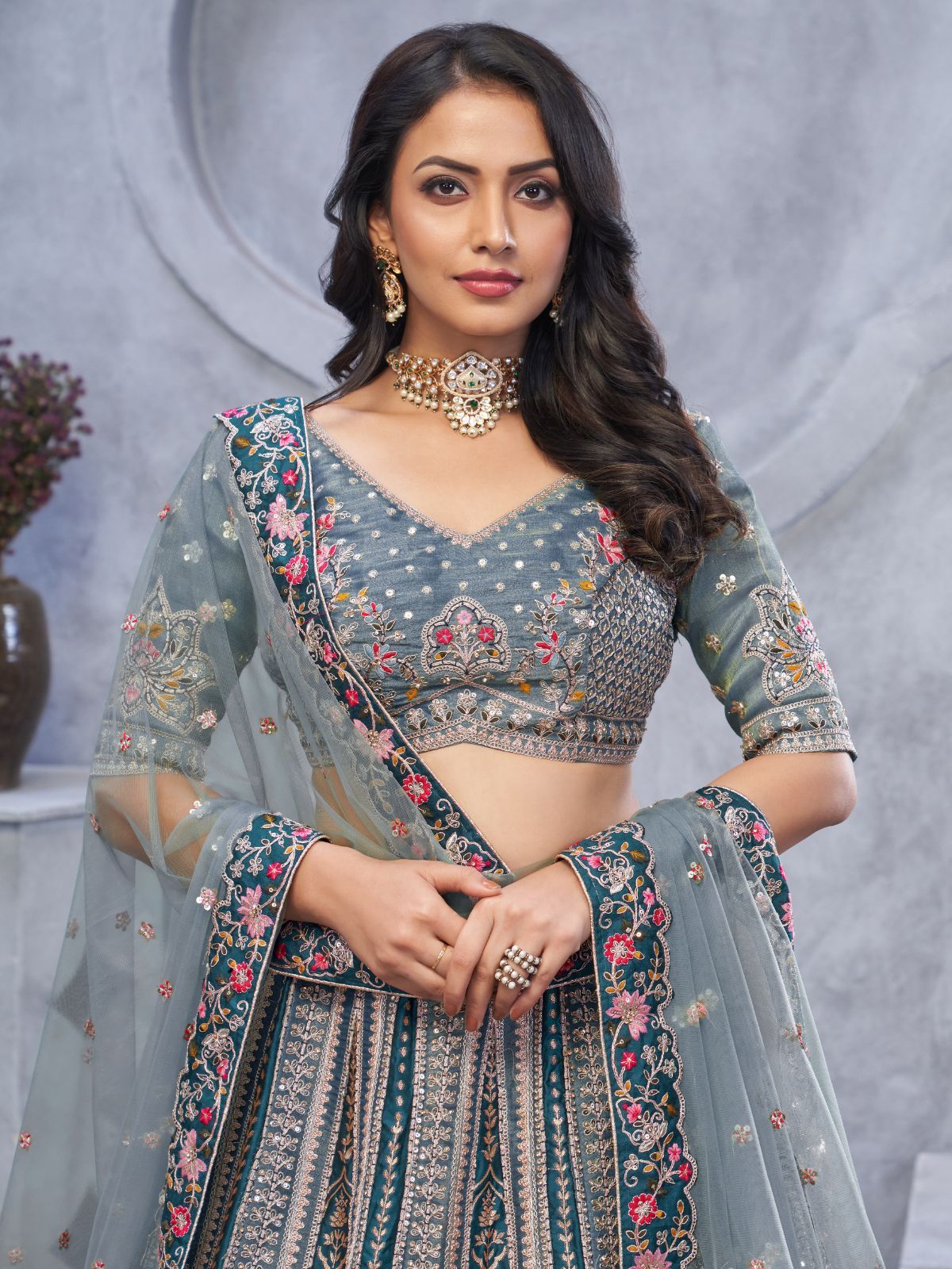 Embellished Sequinned Semi-Stitched Lehenga & Unstitched Blouse With Dupatta - Image 2