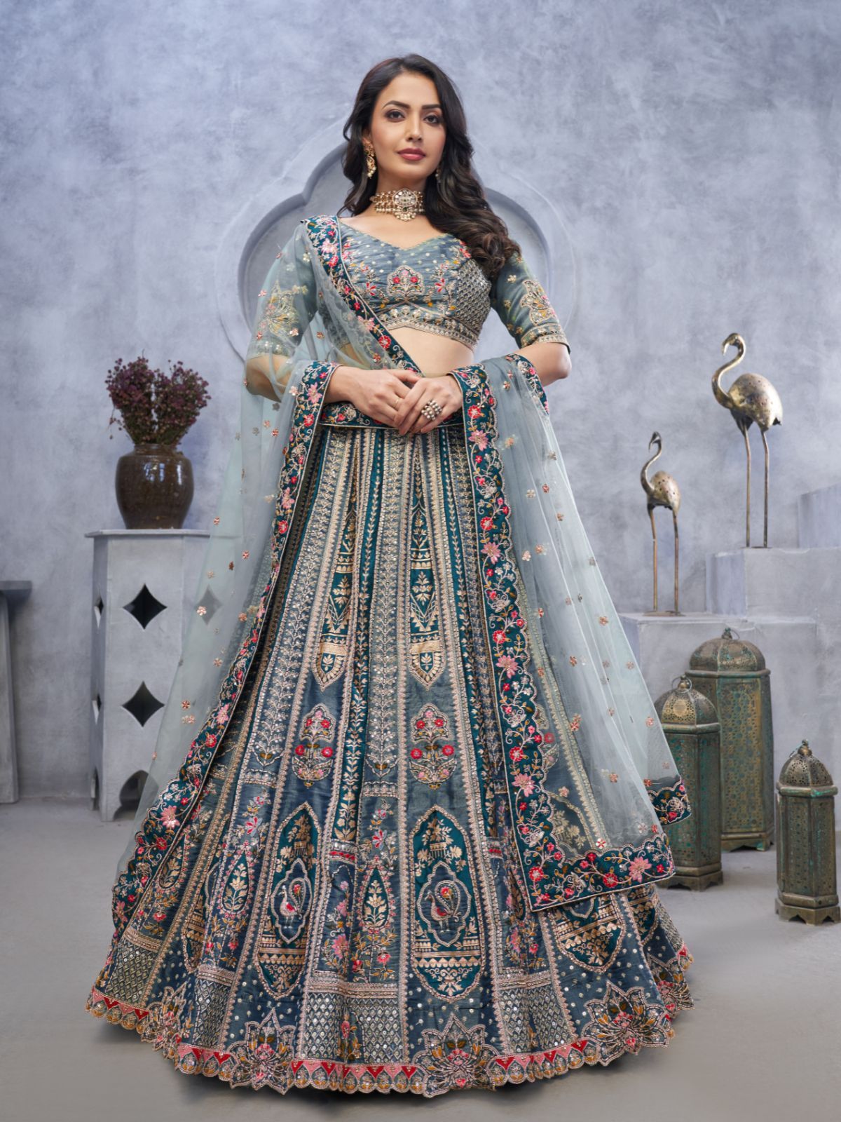 Embellished Sequinned Semi-Stitched Lehenga & Unstitched Blouse With Dupatta