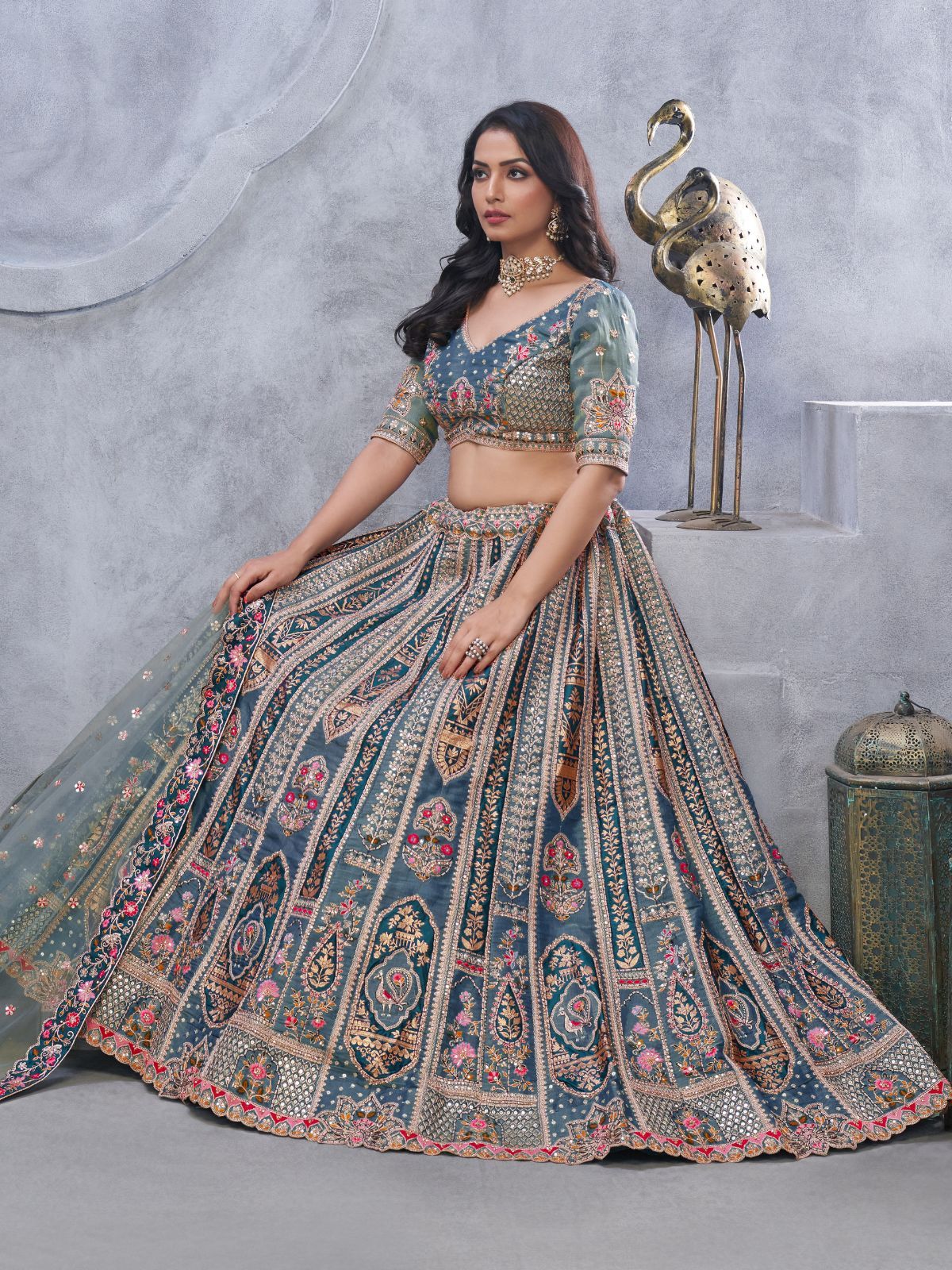 Embellished Sequinned Semi-Stitched Lehenga & Unstitched Blouse With Dupatta - Image 4