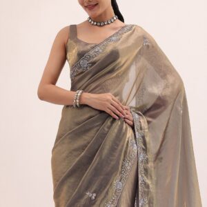 KALKI Fashion Floral Embroidered Satin Saree
