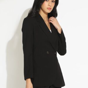 SHOWOFF Women Black Double-Breasted Blazer with Shoulder Pads
