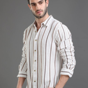 Slim Fit Vertical Striped Cotton Casual Shirt